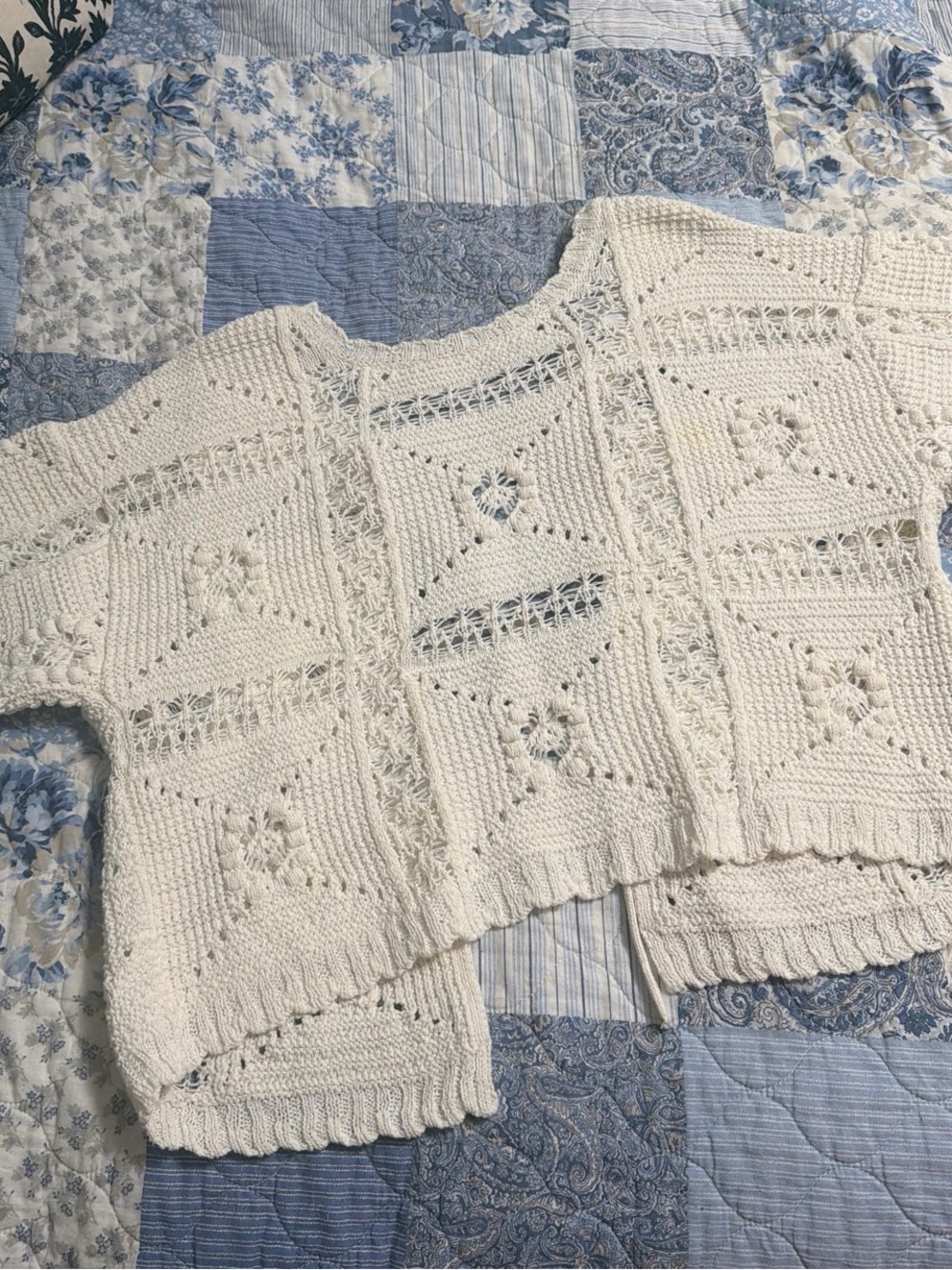Zara Cream Openwork Knit Cardigan